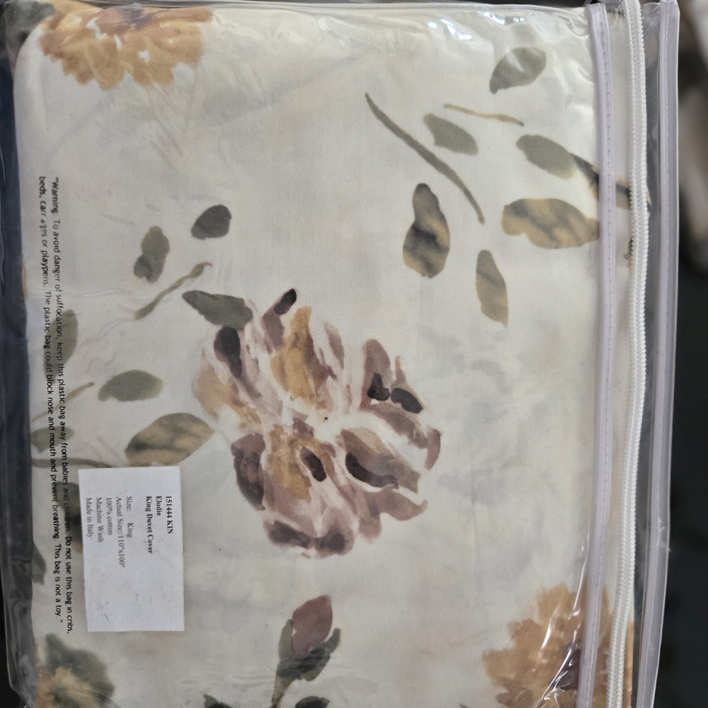 Frontgate Floral Duvet Cover Set - Cream and Gray Madw In Italy - Picture 6 of 8